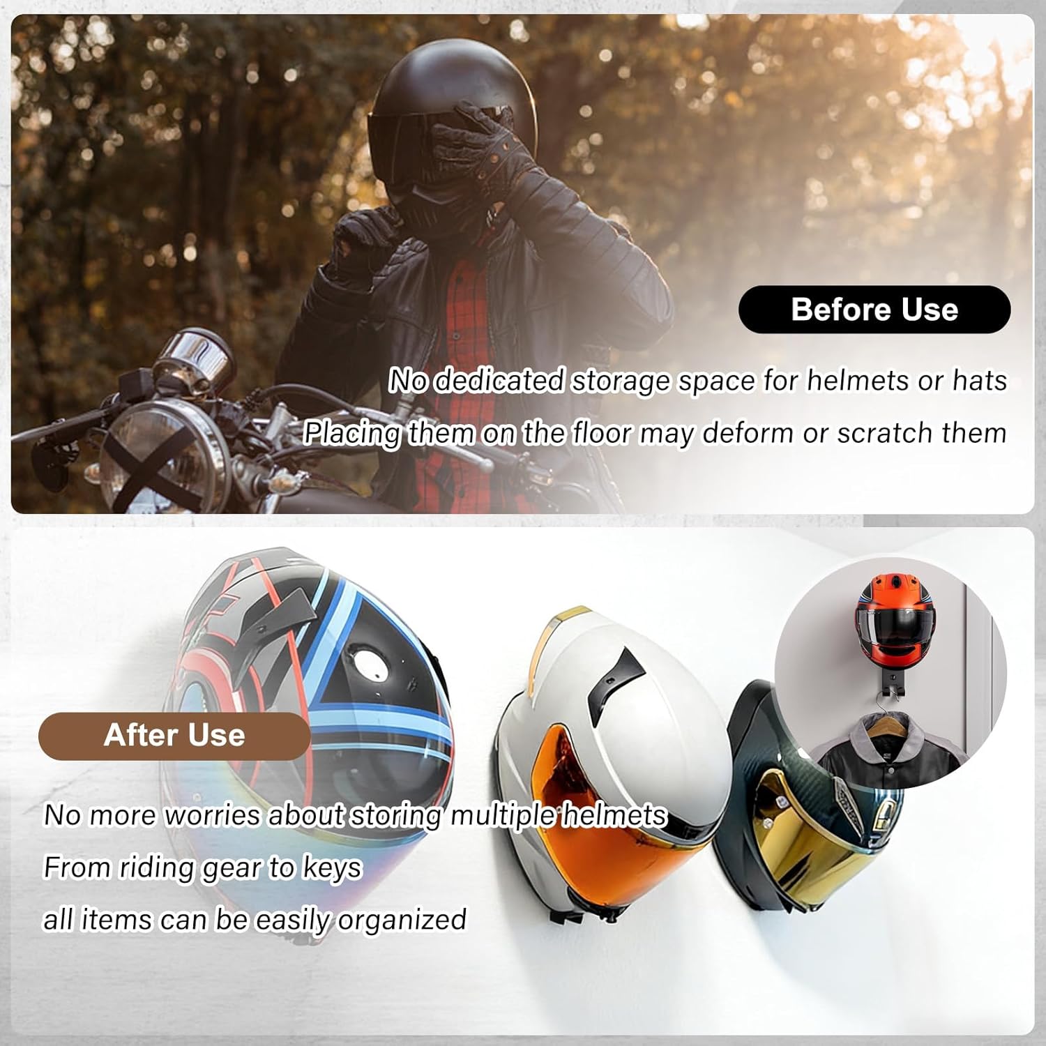 Uchwyt ścienny na kask motocyk – Cycling Gear Organizer Wall recenzja i cena